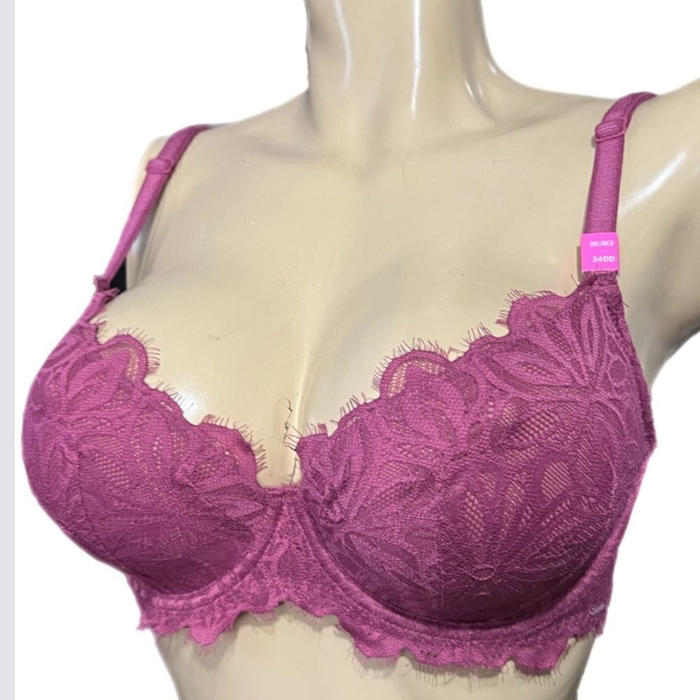Victoria’s Secret Pink Date unlined underwire floral lace bra pink mauve 34DD